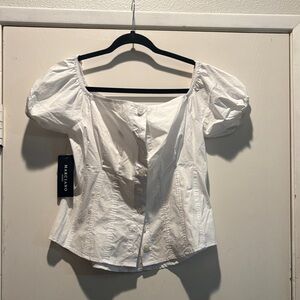 Marciano White  Button-Up Puff Sleeve Blouse